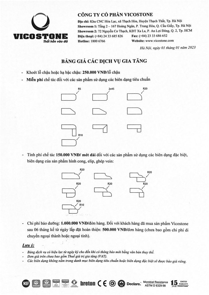 Vicostone Bang gia NY Chinh Hang 2023 2